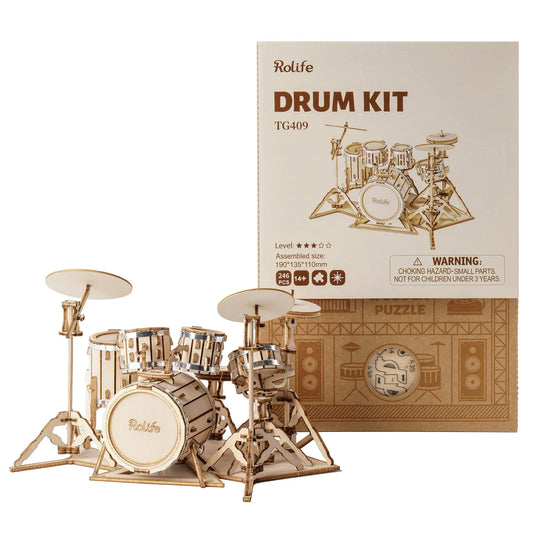 3D Wooden Puzzles Model Kit for Adults and Teens to Build Musical Instrument Series (Drum kit)