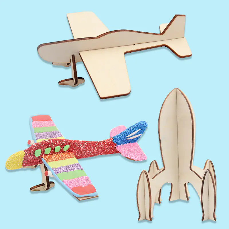 Wooden Dinosaur Rocket Plane Model for Kids DIY Toy