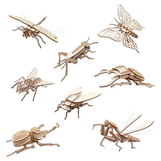 ELX Wooden 3D Puzzles for Kids 6+ 8 Piece Set Insect Animal Wooden Models Wood Building Kits DIY Wooden Crafts Stem Toys peresents for Kids and Adults…
