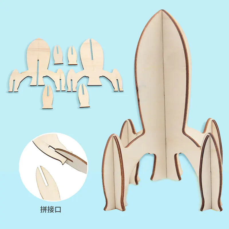 Wooden Dinosaur Rocket Plane Model for Kids DIY Toy